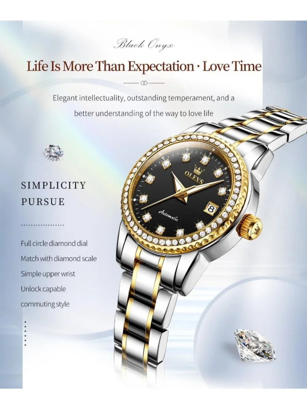 Women's Black Automatic Diamond Luxury Mechanical Stainless Dress Wrist Watches